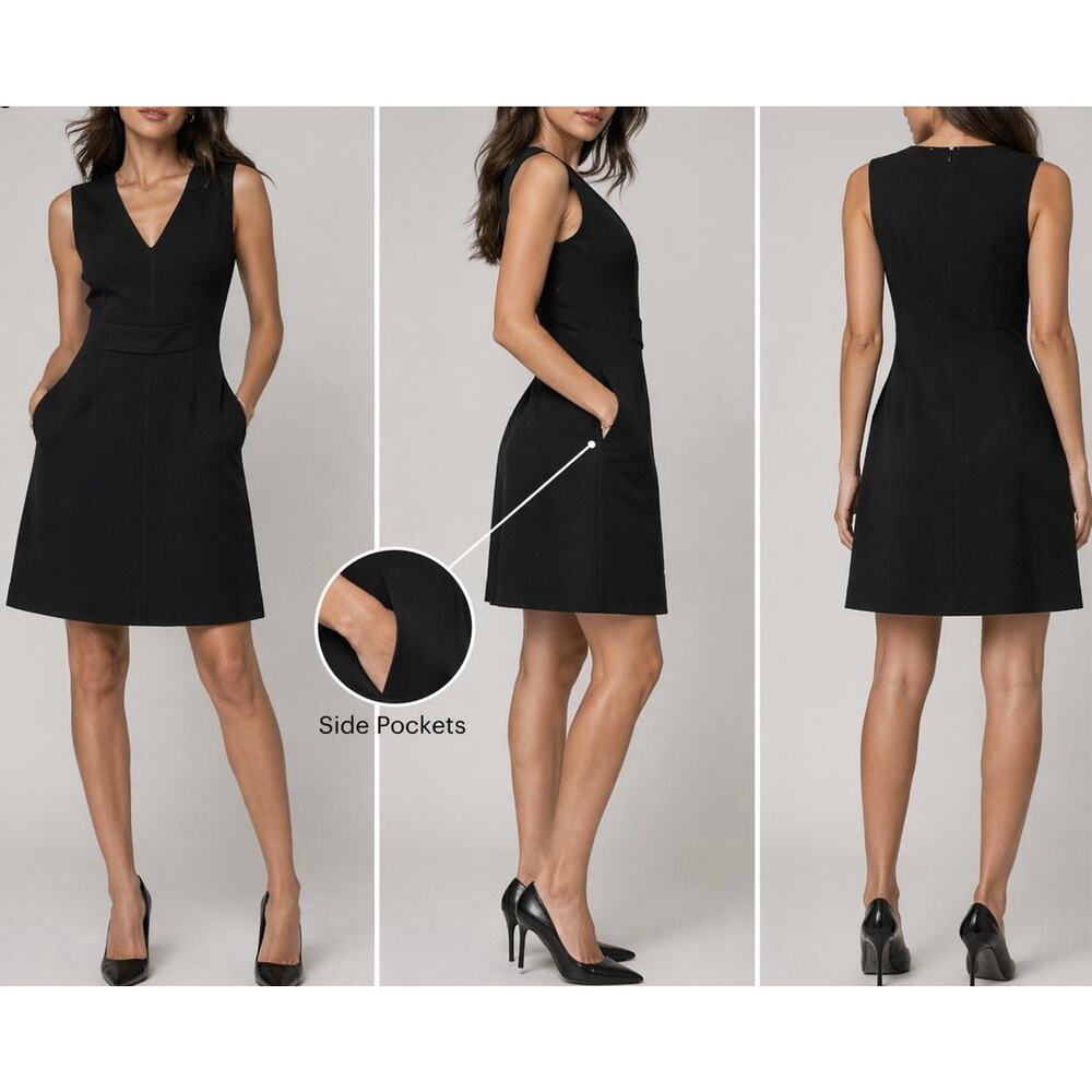 Façonnable Little Black Sleeveless Dress Women 6 EUR 38 V-Neck A-Line Pockets - Picture 9 of 9